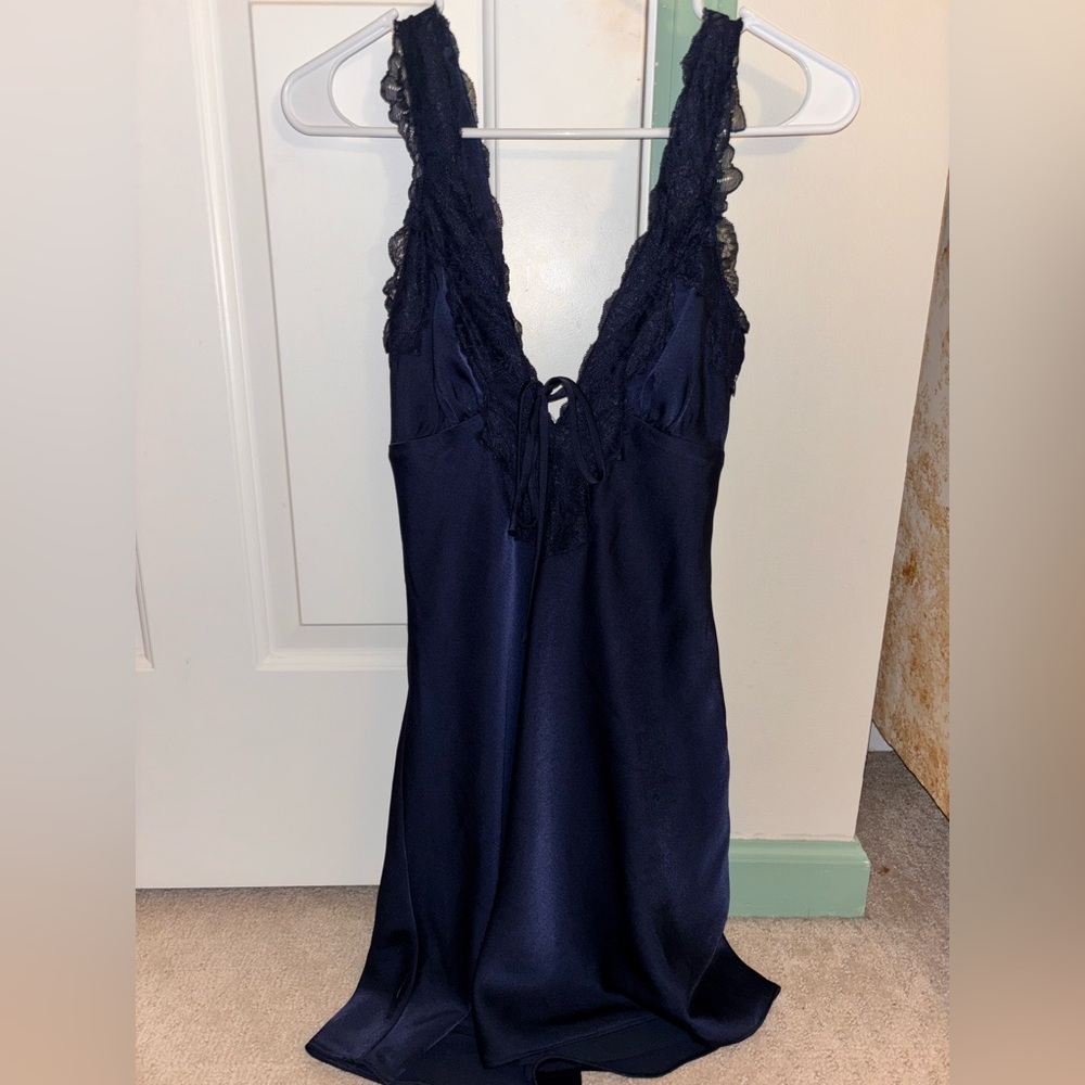 Cotton Candy Navy Lace-Trim Mini Dress